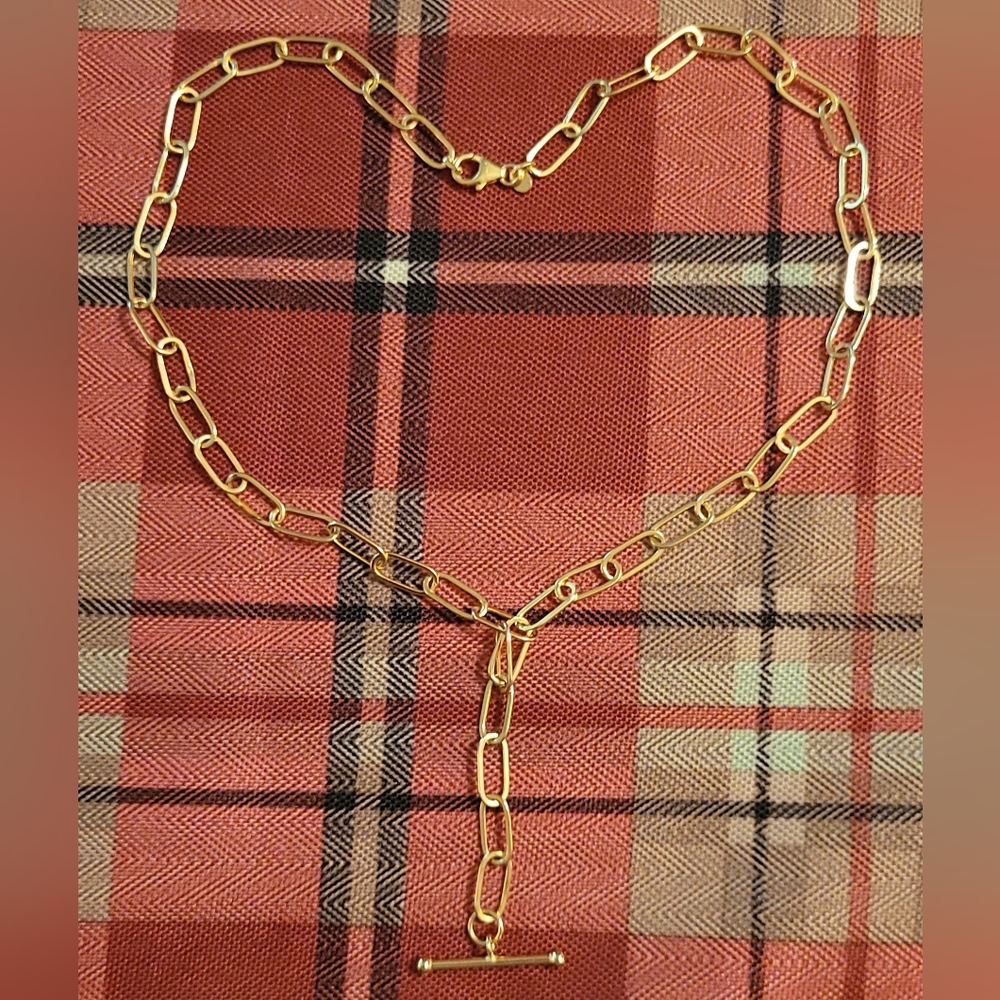 PRE-LOVED 14KT YELLOW GOLD ITALY PAPERCLIP LARIAT DESIGN NECKLACE